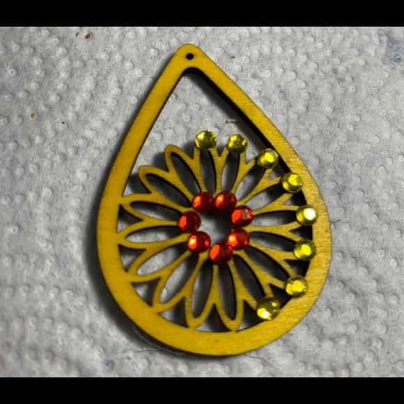 Longhorn Serape Wooden Dangle Earrings 1 of a KIND - Picture 5 of 5